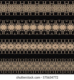 Set of vector vintage decorative borders. Gold on black background.