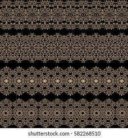 Set of vector vintage decorative borders. Gold on black background.