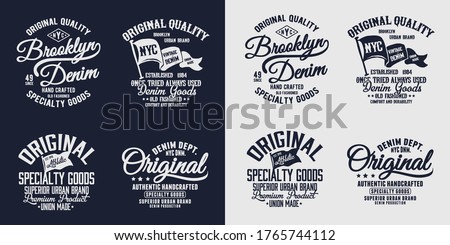 Set of vector vintage denim label design, for t-shirt graphics and other uses.