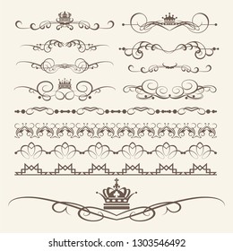 Set of vector vintage elements for your design. Vintage isolated design elements on light background. Retro Victorian ornament for wedding invitations, cards and books