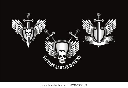 set vector vintage emblem of a human skull and a sword, heraldry and symbols