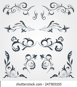 Set of vector vintage floral calligraphy decorative elements. Template for calligraphy, typography, postcards or business cards in classic style