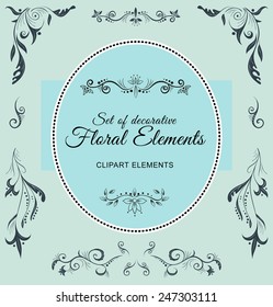 Set of vector vintage floral calligraphy decorative elements. Template for calligraphy, typography, postcards or business cards in classic style