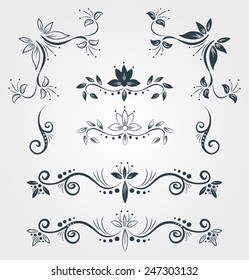 Set of vector vintage floral calligraphy decorative elements. Template for calligraphy, typography, postcards or business cards in classic style