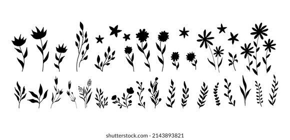 Set of vector vintage floral elements. Cute set of doodle frames and borders. Elements flowers, branches, swashes and flourishes	