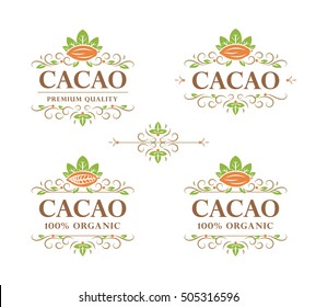 Set of vector vintage flourish calligraphic cacao logos (emblem, label, design, template). 