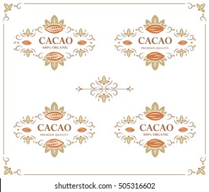 Set of vector vintage flourish calligraphic cacao logos (symbol, emblem, label, design, template).