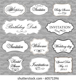 	Set of vector vintage frames with lace background