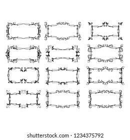set of vector vintage frames on a white background