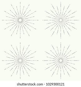 Set of vector vintage hipster banners, insignias, radial sunbusrt. Border and frame. Minimal design. Geometric Shapes and Light Ray Collection.