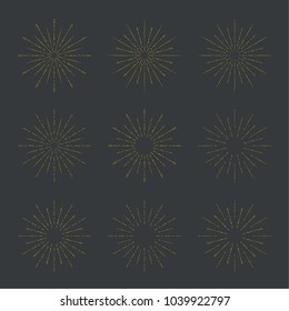 Set of vector vintage hipster banners, insignias, radial sunbusrt. Border and frame. Minimal design. Geometric Shapes and Light Ray Collection.