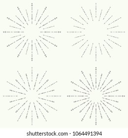 Set of vector vintage hipster banners, insignias, radial sunbusrt. Border and frame. Minimal design. Geometric Shapes and Light Ray Collection.