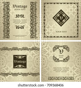 Set of vector vintage invitations with baroque elements        