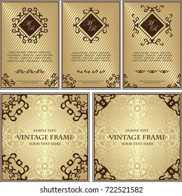 Set of vector vintage invitations and cards with baroque elements. Set of templates for your decoration       