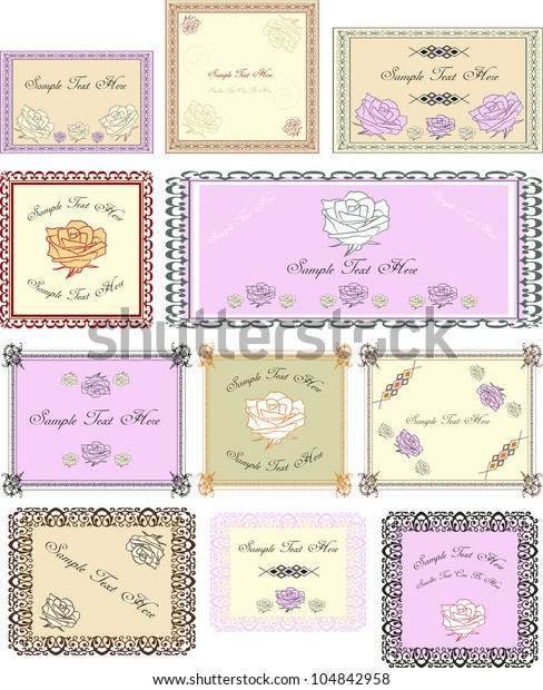 set of vector vintage labels in pastel colors
with roses and place for  your
text