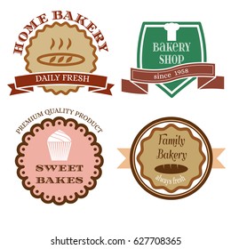 Set of vector vintage logos, badges and labels for bakery isolated on white background.