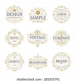 Set of vector vintage luxury logo templates with flourishes elegant calligraphic ornamental design elements