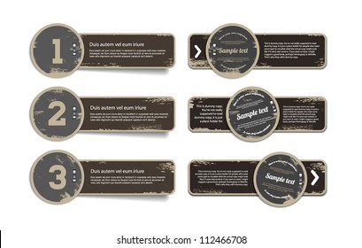 A set of vector vintage military style badges with grunge weathered paint background and metallic staples