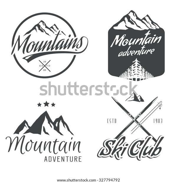 Set Vector Vintage Mountain Themed Logos Stock Vector (Royalty Free ...