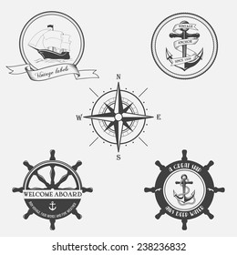 Set of vector vintage patterns on nautical theme. Icons, labels and design elements.