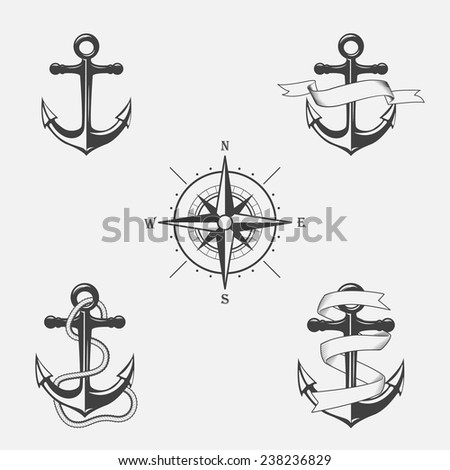 Set of vector vintage patterns on nautical theme. Icons and design elements.