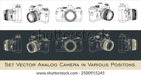 set vector Vintage Photo Camera Outline Illustrations isolated in transparent background