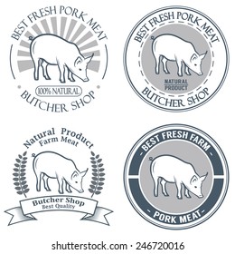 Set of vector vintage pork meat stamps and labels