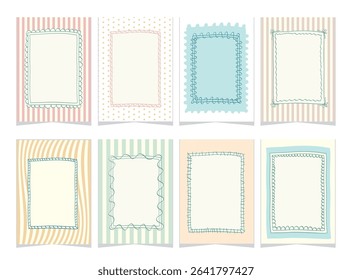 set of vector vintage postage frame. Set of vintage hand drawn frames with whimsical borders on pastel backgrounds. Ideal for journaling, posters, cards, invitations.