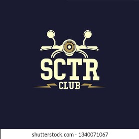 Set vector vintage scooter and badges, sign, icon and isolated silhouettes. retro bikers garage repair service - Vector