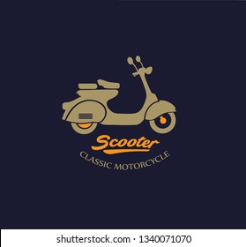 Set vector vintage scooter and badges, sign, icon and isolated silhouettes. retro bikers garage repair service - Vector
