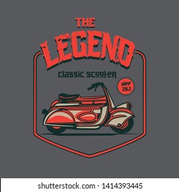 Set vector vintage scooter and badges, sign, icon and isolated silhouettes. retro bikers garage repair service - Vector