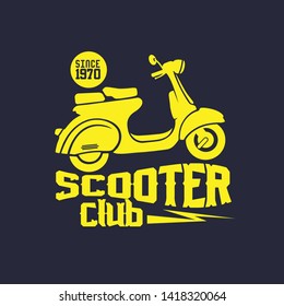 Set vector vintage scooter and badges, sign, icon and isolated silhouettes. retro bikers garage repair service - Vector