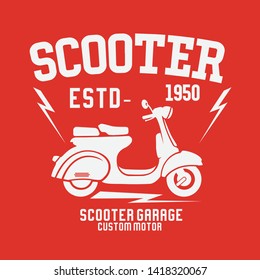 Set vector vintage scooter and badges, sign, icon and isolated silhouettes. retro bikers garage repair service - Vector