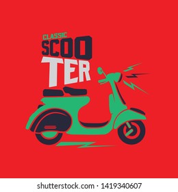 Set vector vintage scooter and badges, sign, icon and isolated silhouettes. - Vector
