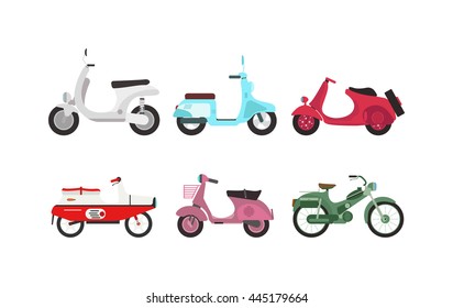 Set of vector vintage scooters retro motorbike