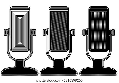 Set Vector Vintage style retro microphone. Musical, Podcast, Audio icon symbol vector Illustration