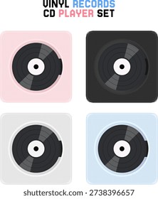 a set of vector vinyl record isolated white gray grey pink black light blue recorder cd player aesthetic