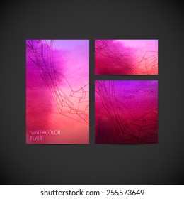 set of vector visual corporate identity with paint watercolor background abstract geometric polygonal wave. set of brand business stationery template for web, printed media design. banner, flyer