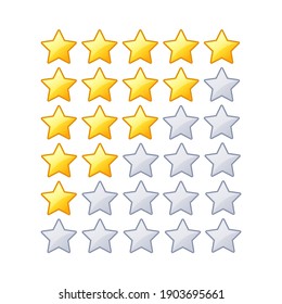 conjunto con imágenes vectoriales vectoriales vectoriales vectoriales de estrellas amarillas y grises para las revisiones de clasificación aisladas en fondo blanco