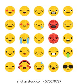Set of vector waffle emoticons.