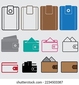 Set of vector wallet icon. Wallet with cash icon. Moneybag sign vector illustration.