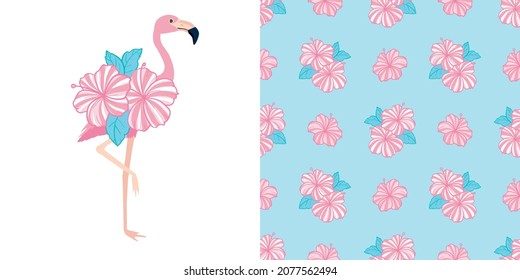 Set of vector wallpapers set of seamless patterns with images of flamingo