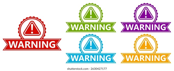 Fije la señal de advertencia del Vector. Ilustración vectorial de la Plantilla del diseño de las etiquetas del símbolo de la conciencia