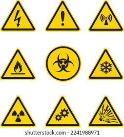 Set of vector warning signs on isolated background