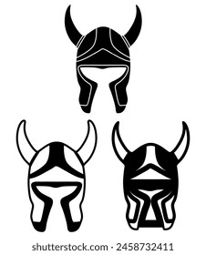 set vector warrior icon logo. viking helmet symbol illustration