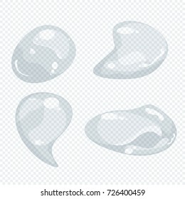 Set of vector water drop on a transparent background. Flat cartoon droplets illustration. Objects isolated.