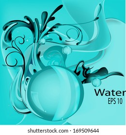 Set vector water,  fountain, splashes, bubbles. Background for labels. Vector. eps 10
