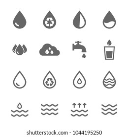 Establecer iconos de agua vectorial en gris sobre fondo blanco