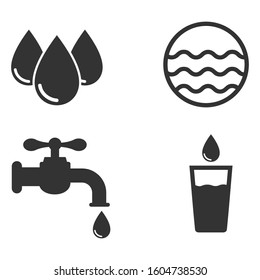 Set vector water icons on white background, vector Illustration