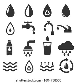 Set vector water icons on white background, vector Illustration